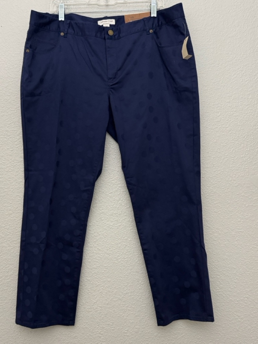 NWT Coldwater Creek Sateen Dot Ankle Jean Navy Blue Natural Fit Straight Leg 18